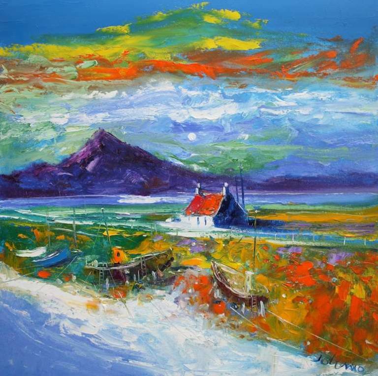 Beached Boats on for repair Isle of North Uist 24x24 - John Lowrie Morrison