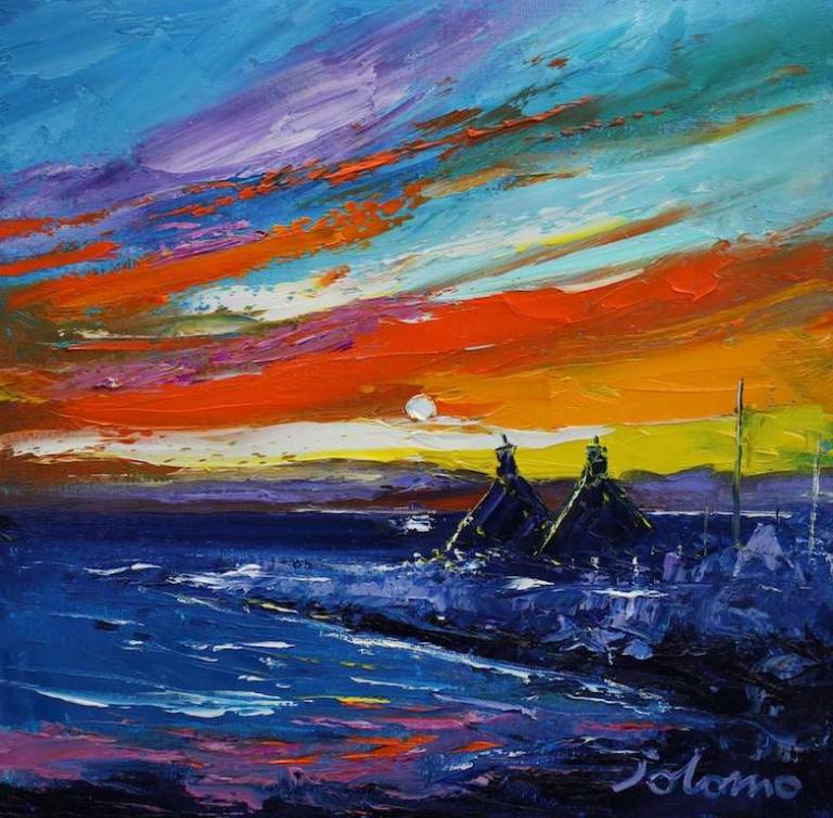 Stormy Eveninglight Mannal Isle of Tiree 12x12 - John Lowrie Morrison