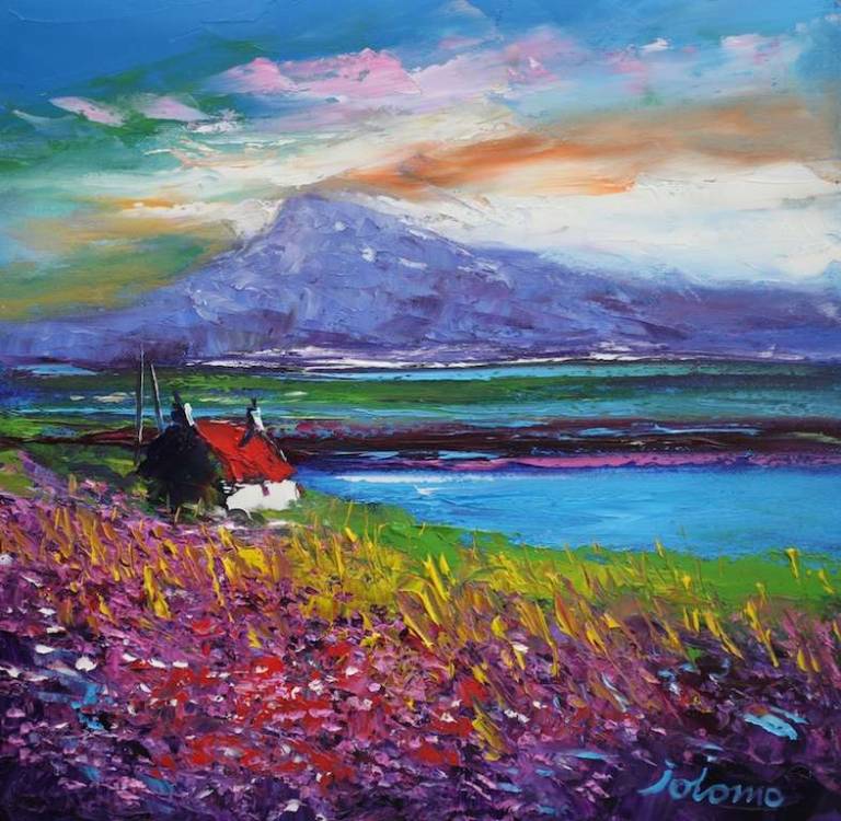 Hill Of Heather Looking To Eaval North Uist 16x16 - John Lowrie Morrison