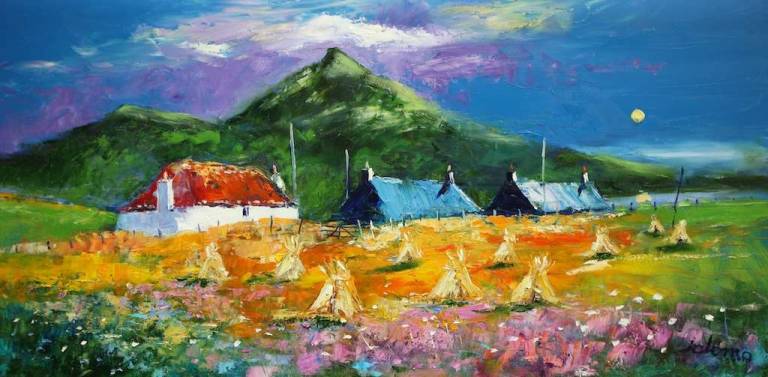 Misty Morning Stooks South Uist 16x30 - John Lowrie Morrison