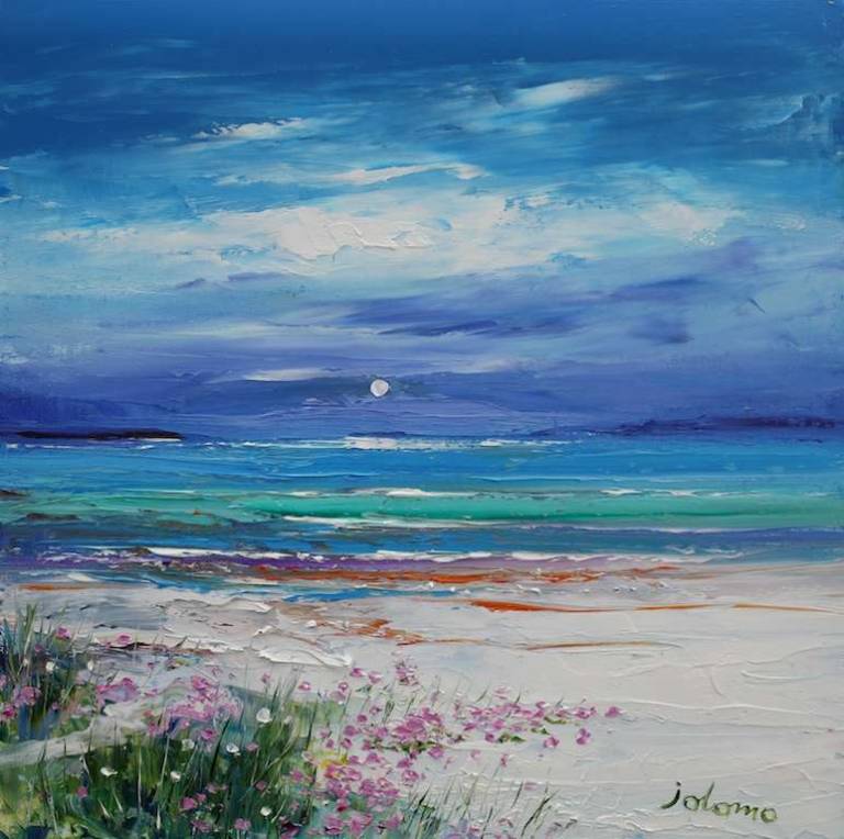Quiet Evening - Sea pinks Hosta Beach Isle of Lewis 16x16 - John Lowrie Morrison