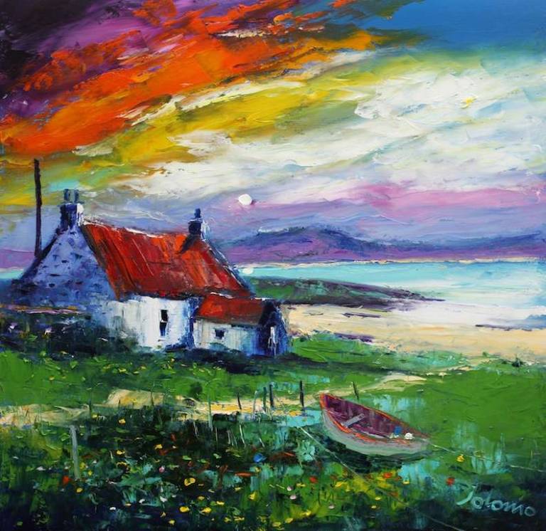 Stormy Eveninglight Eriskay Looking To South Uist 20x20 - John Lowrie Morrison