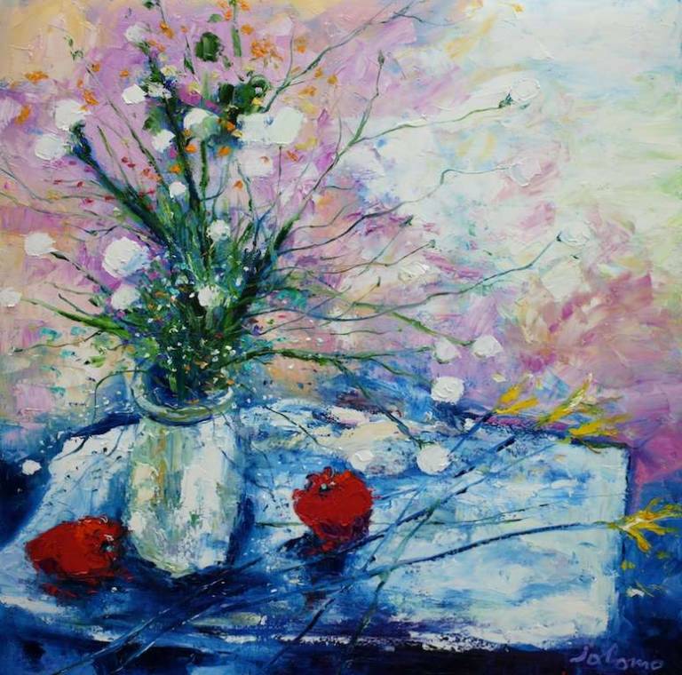 Flowers And Red Peppers 30x30 - John Lowrie Morrison