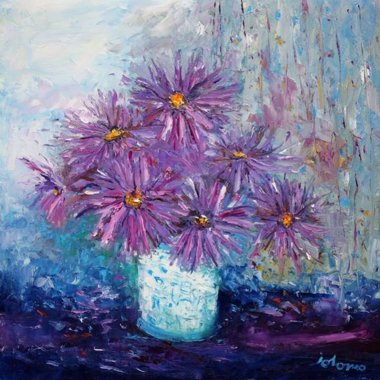 Winter Asters In A Japanese Vase 24x24 - John Lowrie Morrison