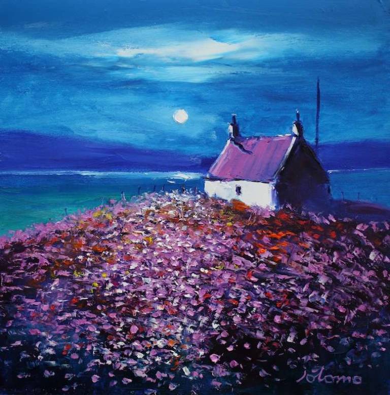 A Field Of Sea Pinks In The Moonlight Isle Of Canna 16x16 - John Lowrie Morrison