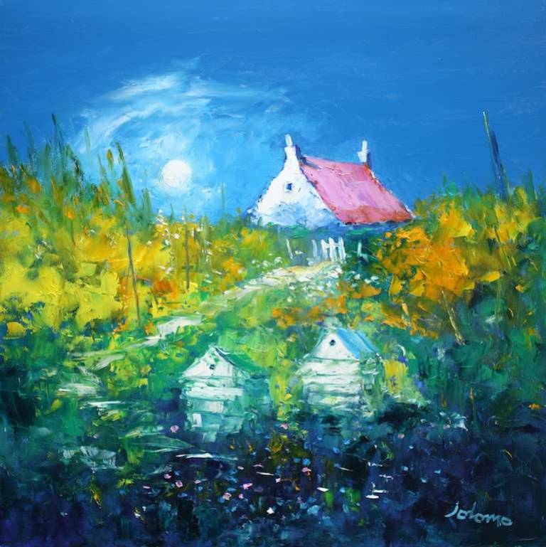 Beehives In A Wild Garden Kintyre 24x24 - John Lowrie Morrison