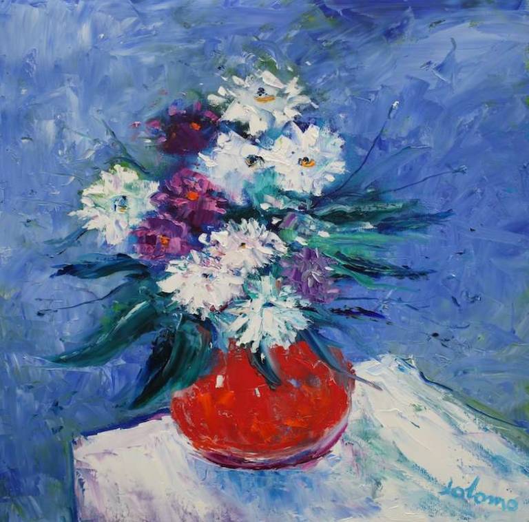 Mixed Flowers Red Vase 24x24 - John Lowrie Morrison