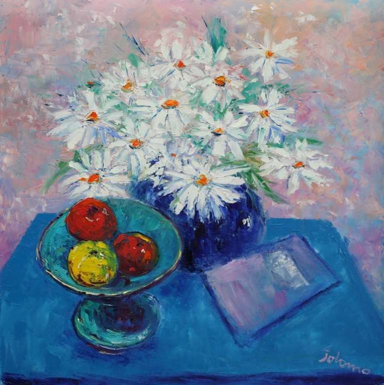 Ox Eye Daisies And Green Fruit Bowl 24x24 - John Lowrie Morrison