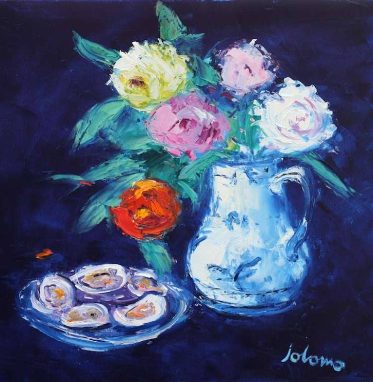 Plate Of Oysters Jug Of Roses 16x16 - John Lowrie Morrison