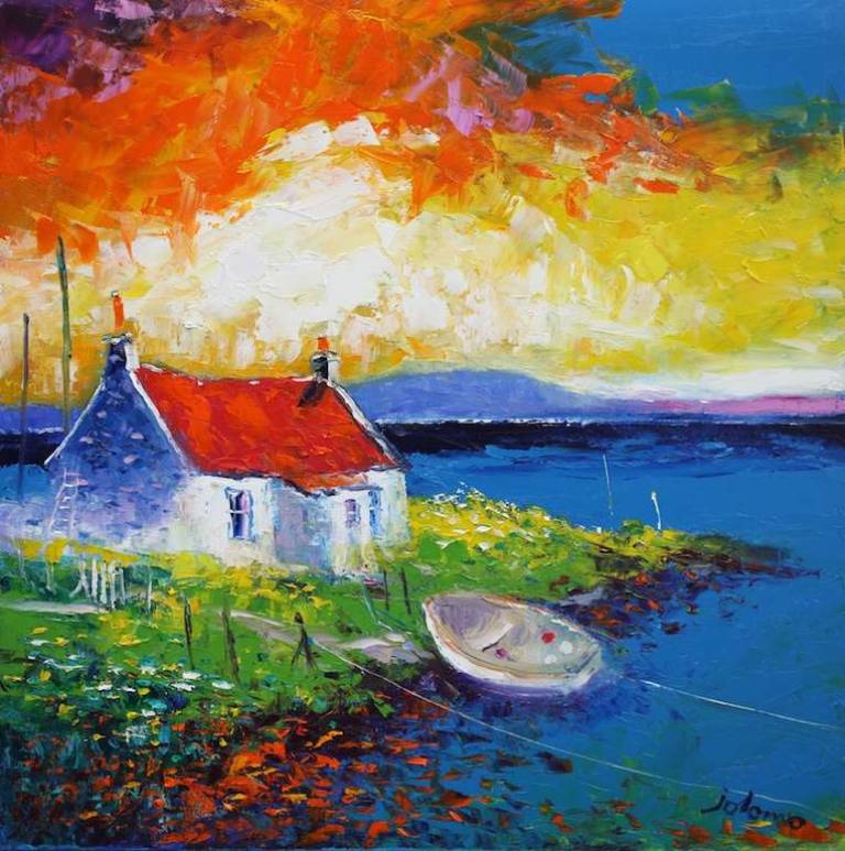 Red Roof Machair Flowers Isle Of Eriskay 24x24 - John Lowrie Morrison