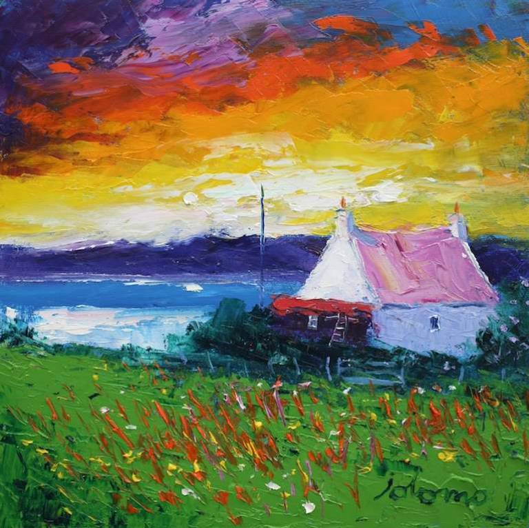 Wild Field Sunrise Isle of Gigha 12x12 - John Lowrie Morrison