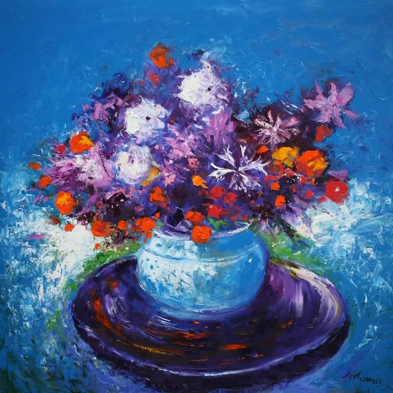 Mixed Blooms In A Chinese Vase 36x36 - John Lowrie Morrison