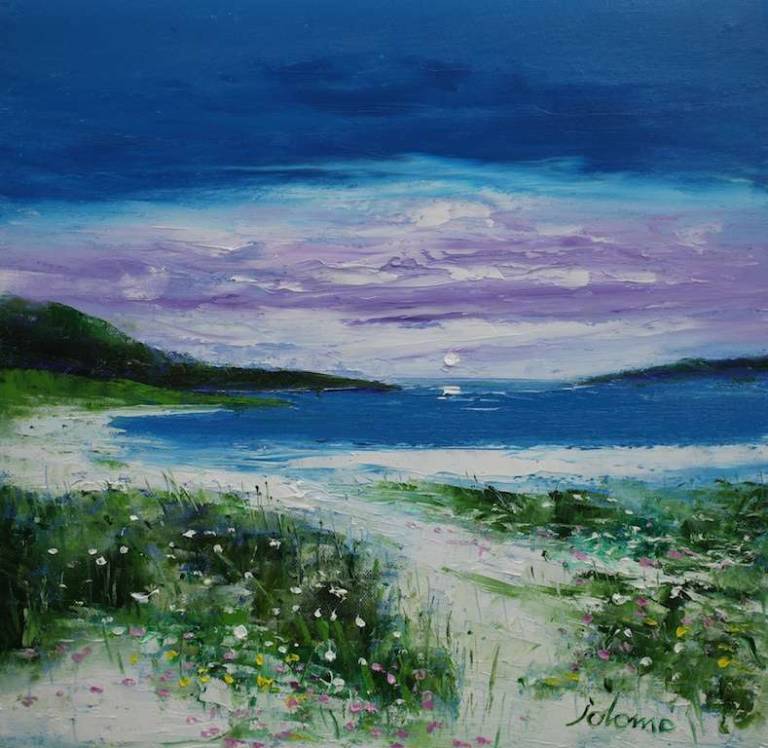 Sea Pinks Ardroil Beach Isle of Lewis 16x16 - John Lowrie Morrison