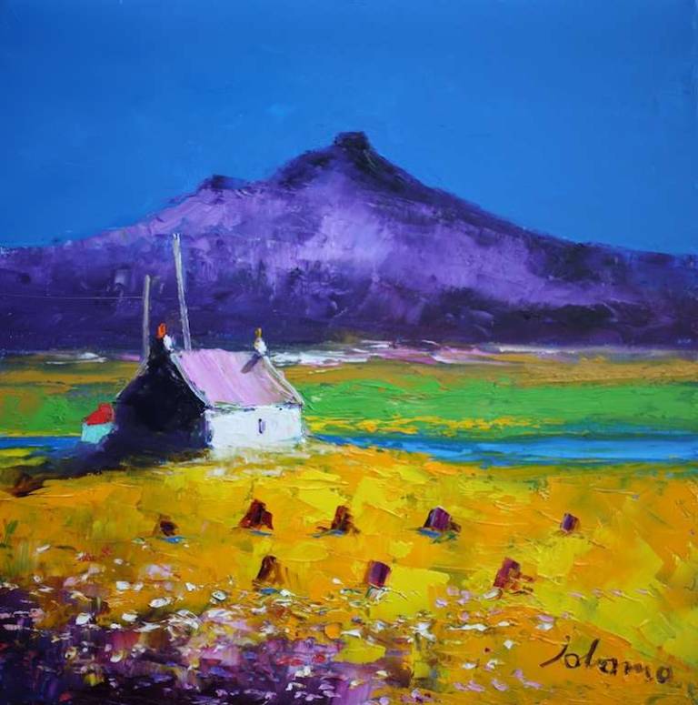 Hecla and Wee Peat Stacks South Uist 16x16 - John Lowrie Morrison