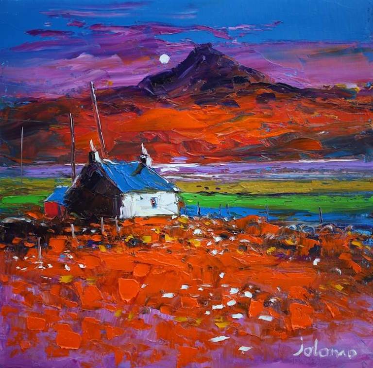 Sunset over Hecla South Uist 12x12 - John Lowrie Morrison