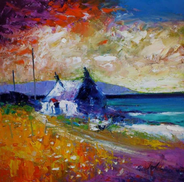 A Winter Sunset Looking to The Mull of Kintyre 24x24 - John Lowrie Morrison