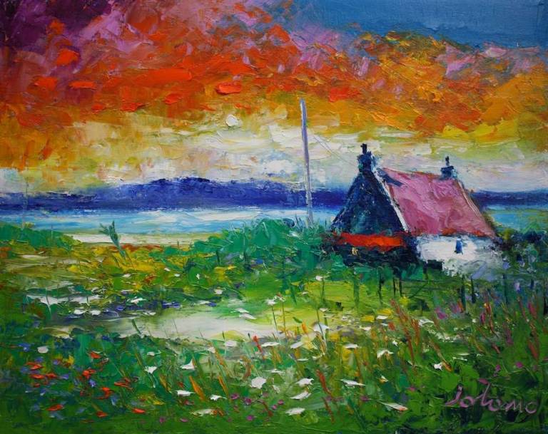 Morninglight On A Flooded Wild Field Isle of Gigha 16x20 - John Lowrie Morrison
