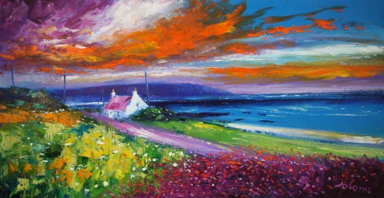 Wild Heather Westport Kintyre Looking To The Mull 16x30 - John Lowrie Morrison