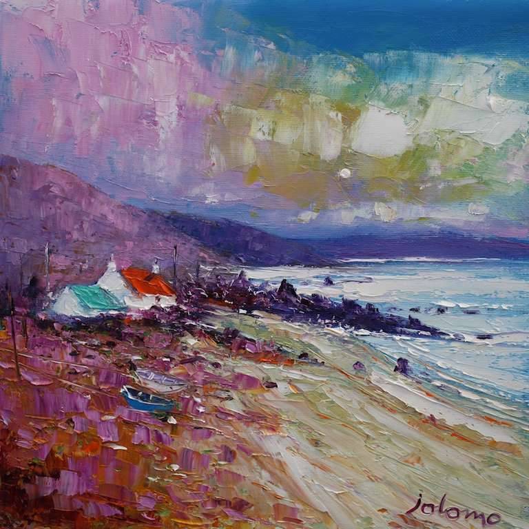 Croft On The Shore Westport Kintyre - Storm Brewing 12x12 - John Lowrie Morrison