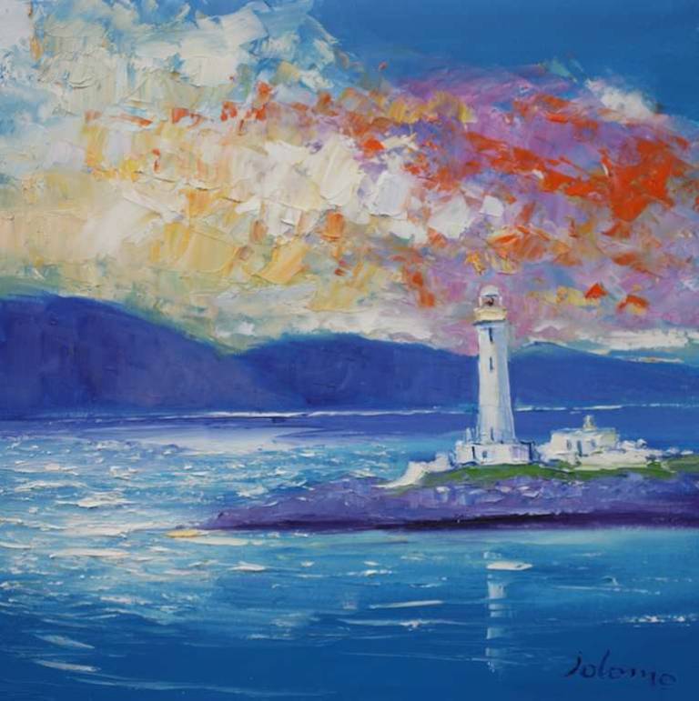 Quiet Eveninglight Lismore Lighthouse Sound Of Mull 16x16 - John Lowrie Morrison