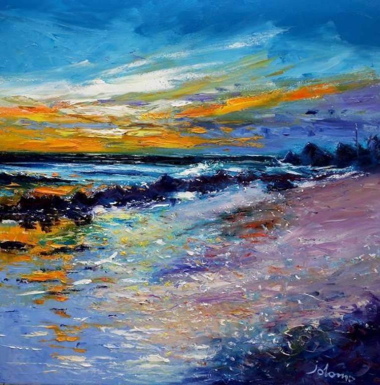 The Singing Sands of Islay Stormy Sunset 30x30 - SOLD - John Lowrie Morrison