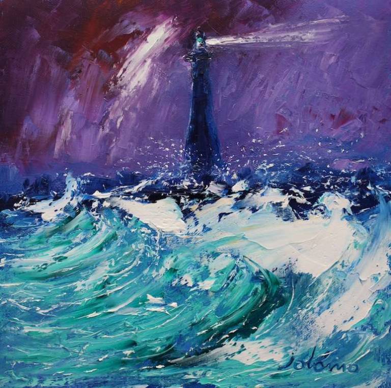 Storm Over Skerryvore Lighthouse 12x12 - John Lowrie Morrison