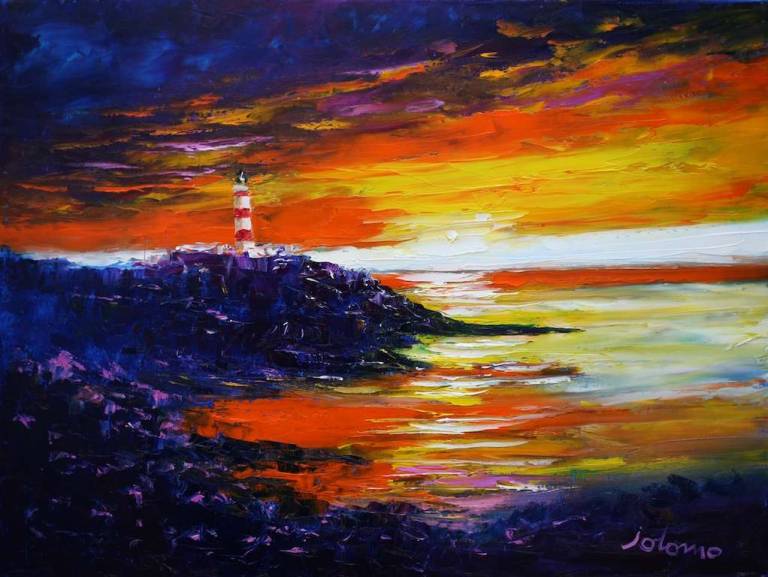Daybreak Over Eilean Glas Lighthouse Harris 18x24 - John Lowrie Morrison
