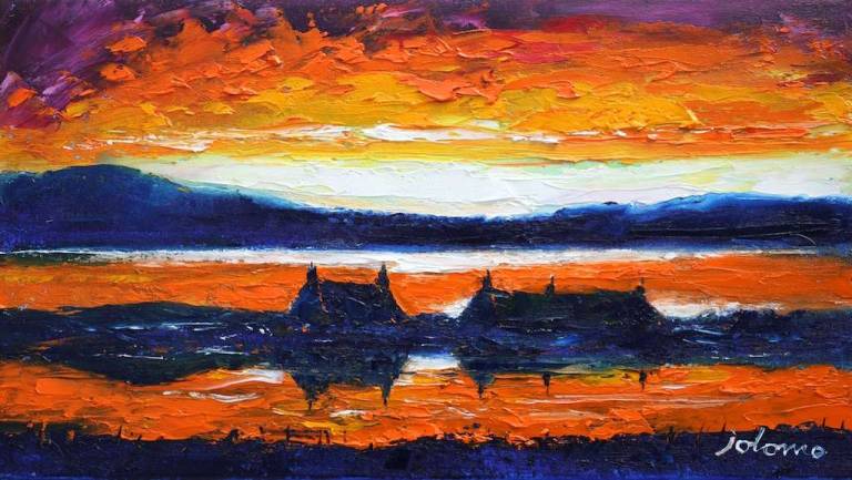 Sunset Over St Ninian's Point Bute 10x18 - John Lowrie Morrison