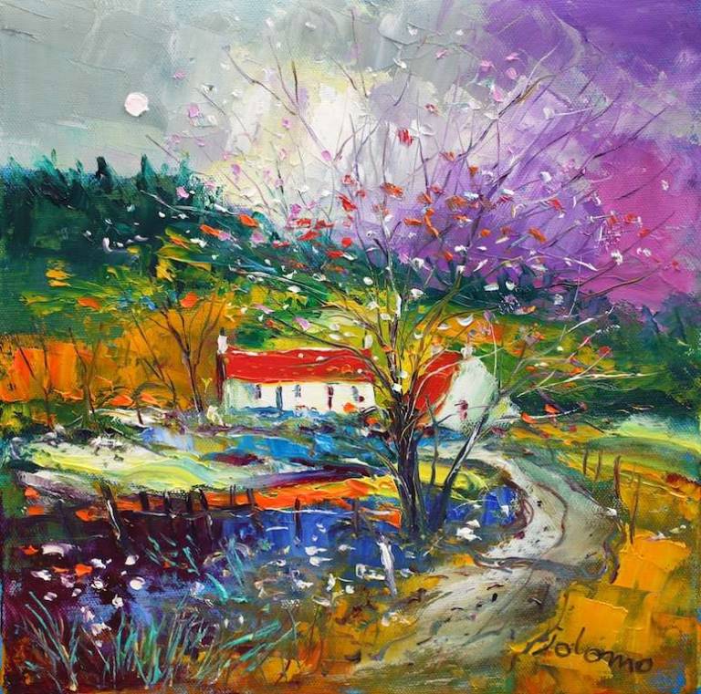 Spring Blossoms Auchindrain Argyll 12x12 - SOLD - John Lowrie Morrison