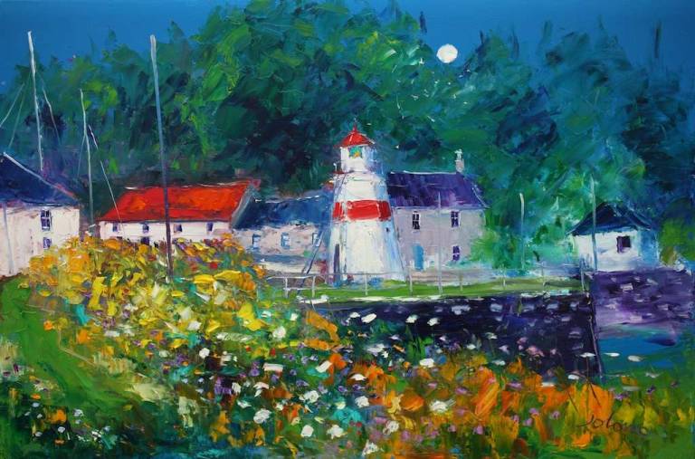 An Evening Gloaming The Wee Lighthouse at Crinan 20x30 - John Lowrie Morrison