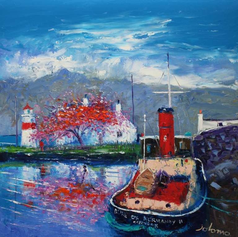 Boats & Blossoms Crinan Canal 24x24 - John Lowrie Morrison