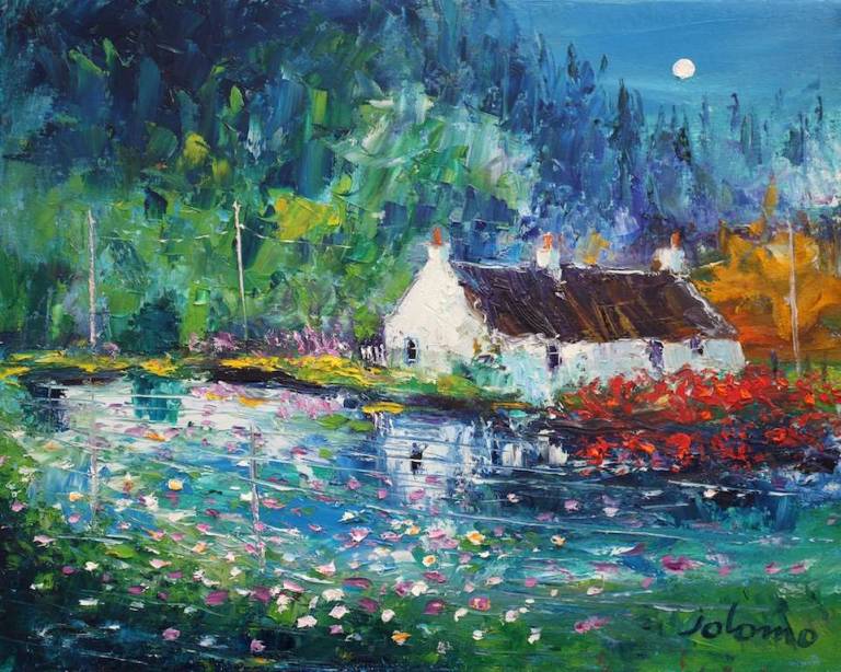 Poppies & Lillies The Old Lily Pond Crinan Canal 16x20 - John Lowrie Morrison