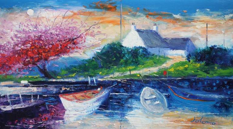 Wee Boats Crinan Basin Eveninglight 18x32 - John Lowrie Morrison