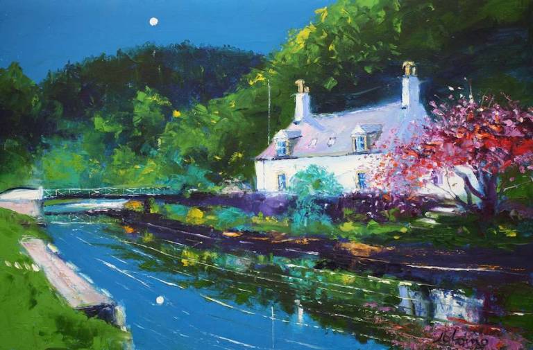 Blossoms At Puddler's Cottage Crinan Canal 20x30 - John Lowrie Morrison
