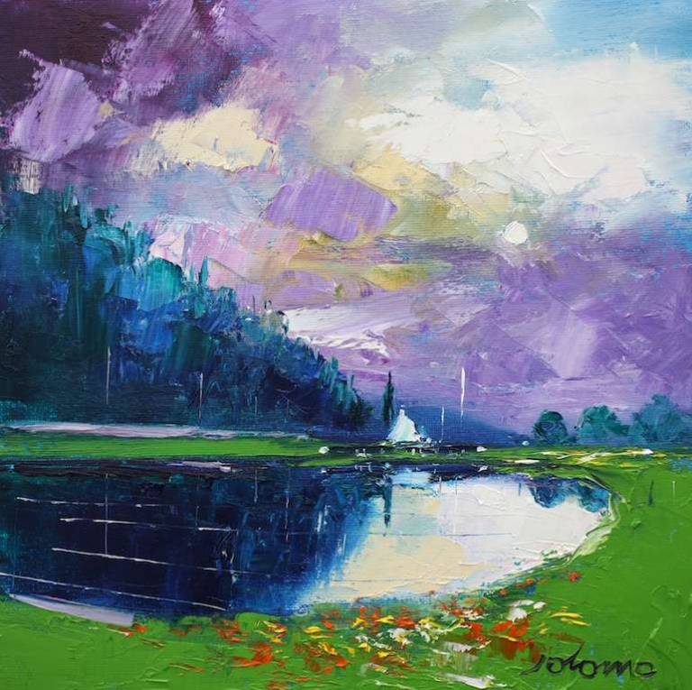 Passing Evening Rain Squall Dunardry Locks Crinan Canal 12x12 - John Lowrie Morrison