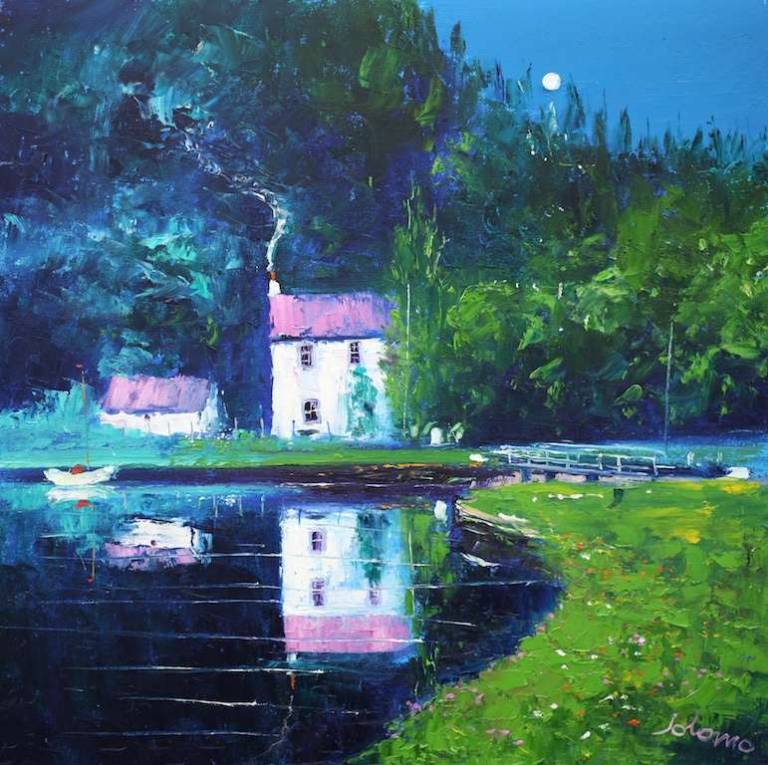 Quiet Eveninglight Dunardry Crinan Canal 24x24 - John Lowrie Morrison