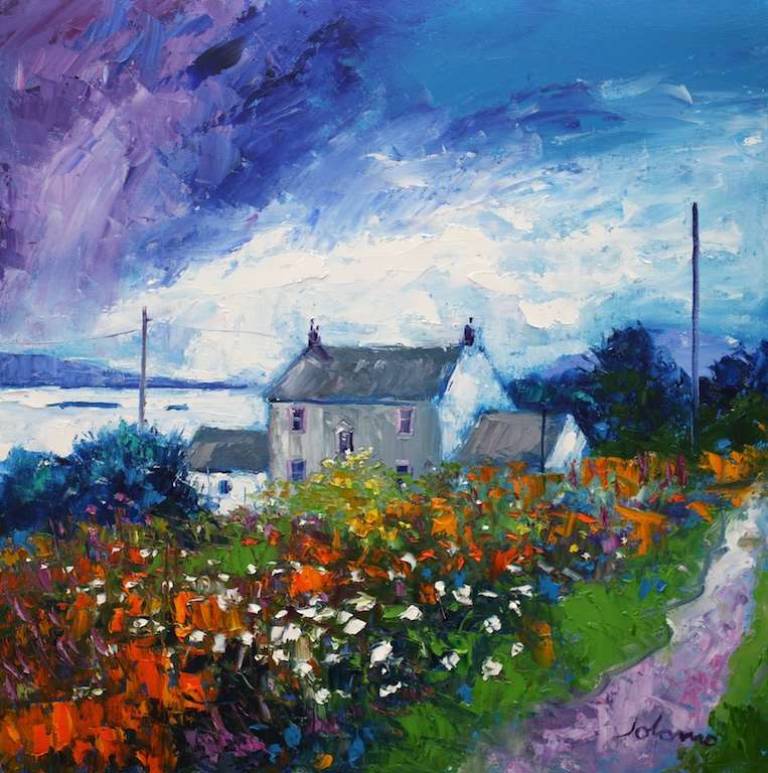 The Tow Path At Ardrishaig  Rain Squall Passing 24x24 - John Lowrie Morrison