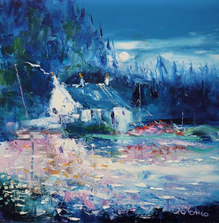 A Misty Eveninglight The Old Lily Pond Crinan Canal 20x20 - John Lowrie Morrison