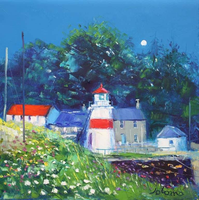 The Gloaming The Wee Lighthouse Crinan 16x16 - John Lowrie Morrison