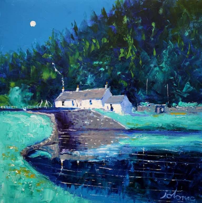 Eveninglight Reflections Lock 11 Crinan Canal 16x16 - John Lowrie Morrison