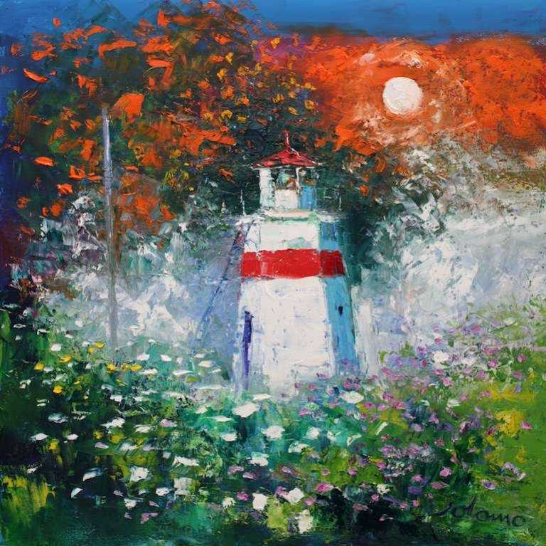 A Misty Autumn Morning On The Wee Lighthouse Crinan 20x20 - John Lowrie Morrison