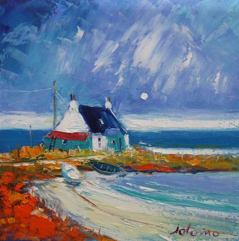 Beached Boats Summer Rain Isle Of Tiree 12x12 - SOLD - John Lowrie Morrison