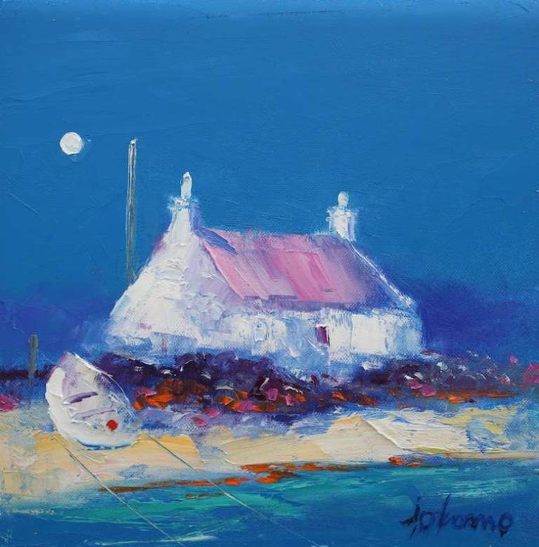 Croft On The Shore Eveninglight North Uist 12x12 - SOLD - John Lowrie Morrison