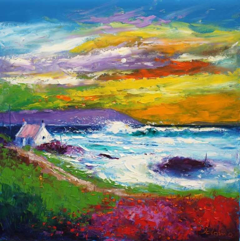 Stormy Seas Mull Of Kintyre Looking To Ulster 24x24 - John Lowrie Morrison