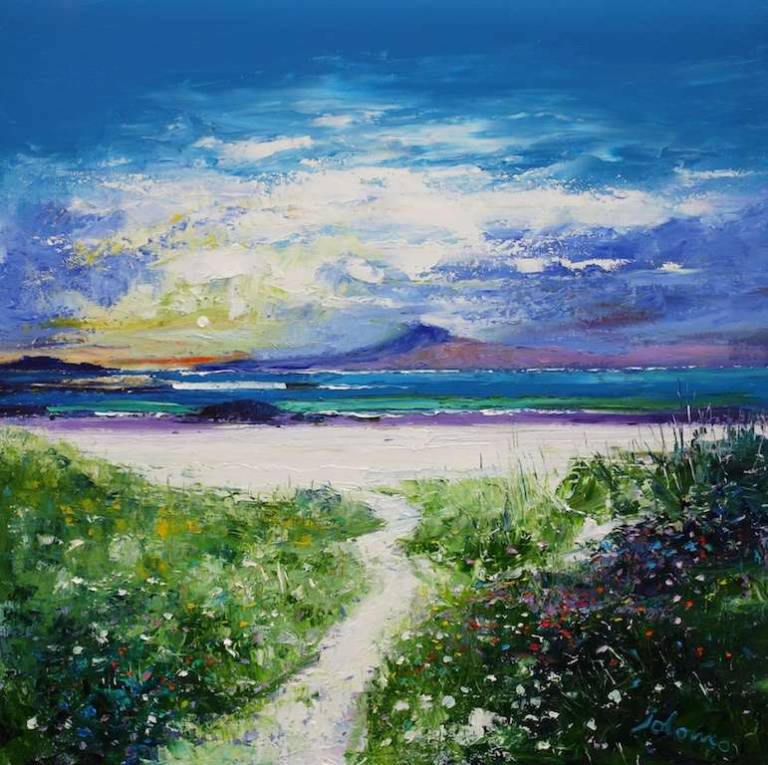 Early Morninglight Over Traigh Bhan Iona Looking To Ben More 30x30 - John Lowrie Morrison