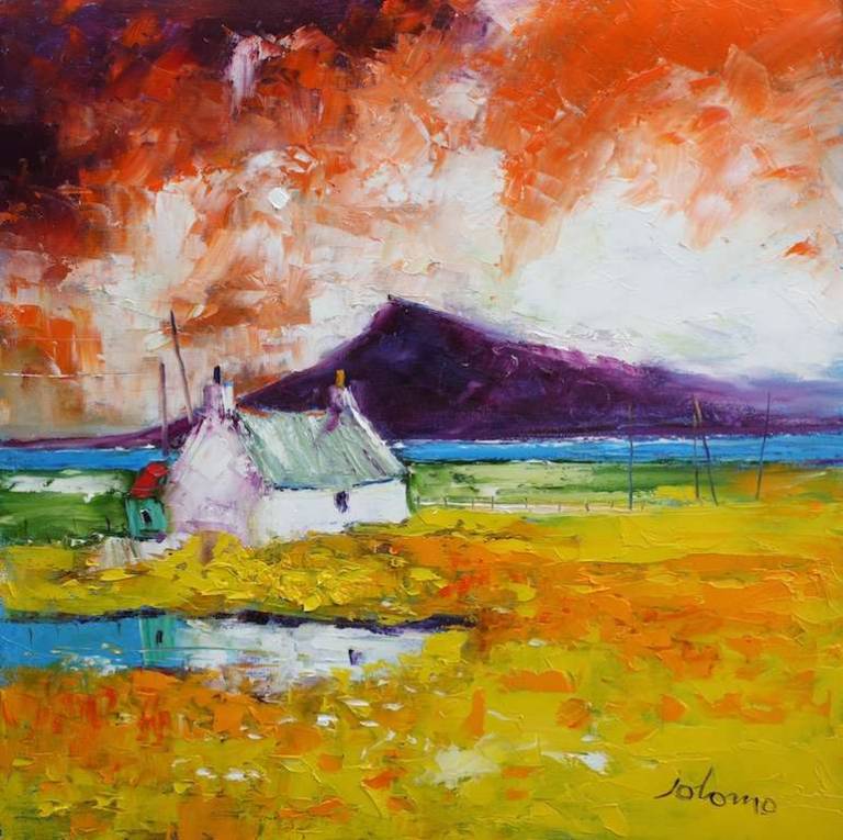 Evening Stormlight Mount Eaval Benbecula 20x20 - John Lowrie Morrison