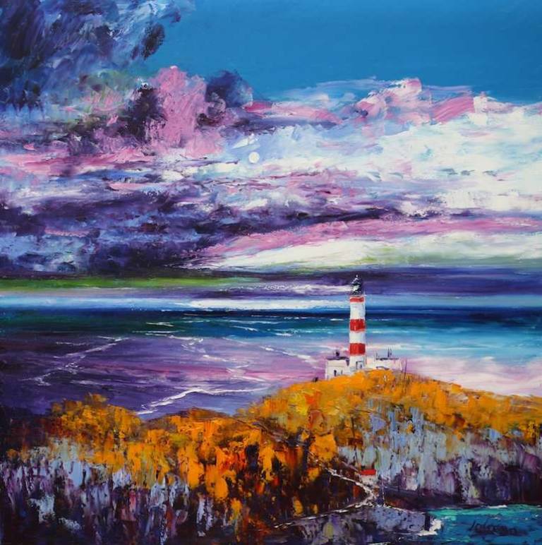 Big Storm Passing Scalpay Lighthouse Harris 36x36 - John Lowrie Morrison