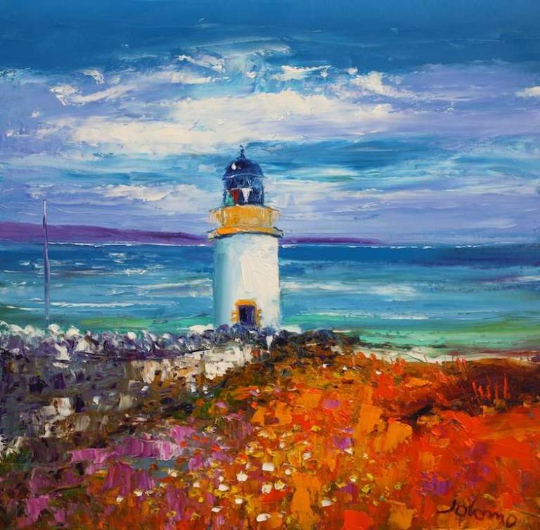 Autumnlight Loch Indaal Lighthouse Islay 24x24 - John Lowrie Morrison