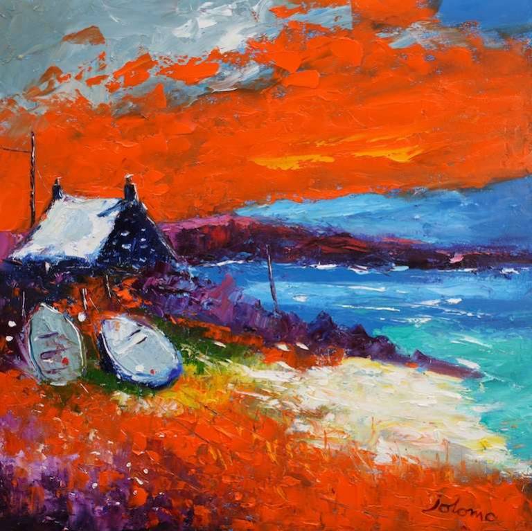 A Stormy Eveninglight Westport Kintyre 24x24 - John Lowrie Morrison