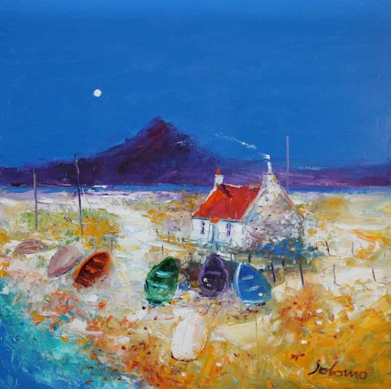 Eveninglight Over Beached Boats The Western Isles 24x24 - John Lowrie Morrison